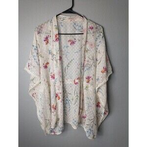 Women’s Floral Sheer Kimono Cardigan Size Large Boho Lightweight Layering Top